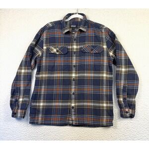 Patagonia Shirt‎ Mens Medium Blue Orange Plaid Organic Cotton Flannel Button Up